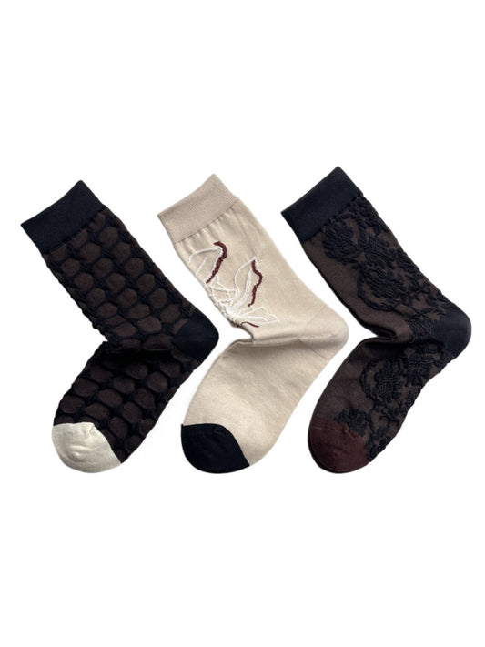 Rufia - Retro Floral Embossed Plaid Socks