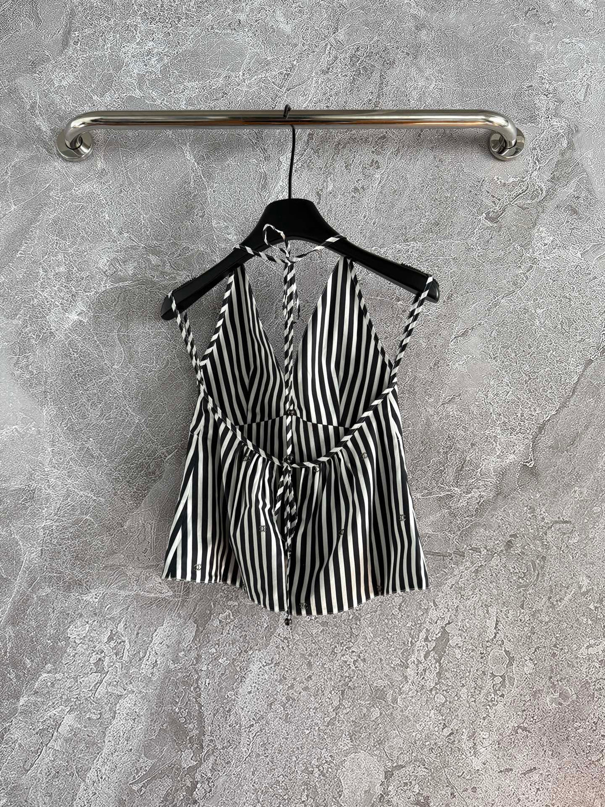 CC Striped Halter Top Black White Cotton