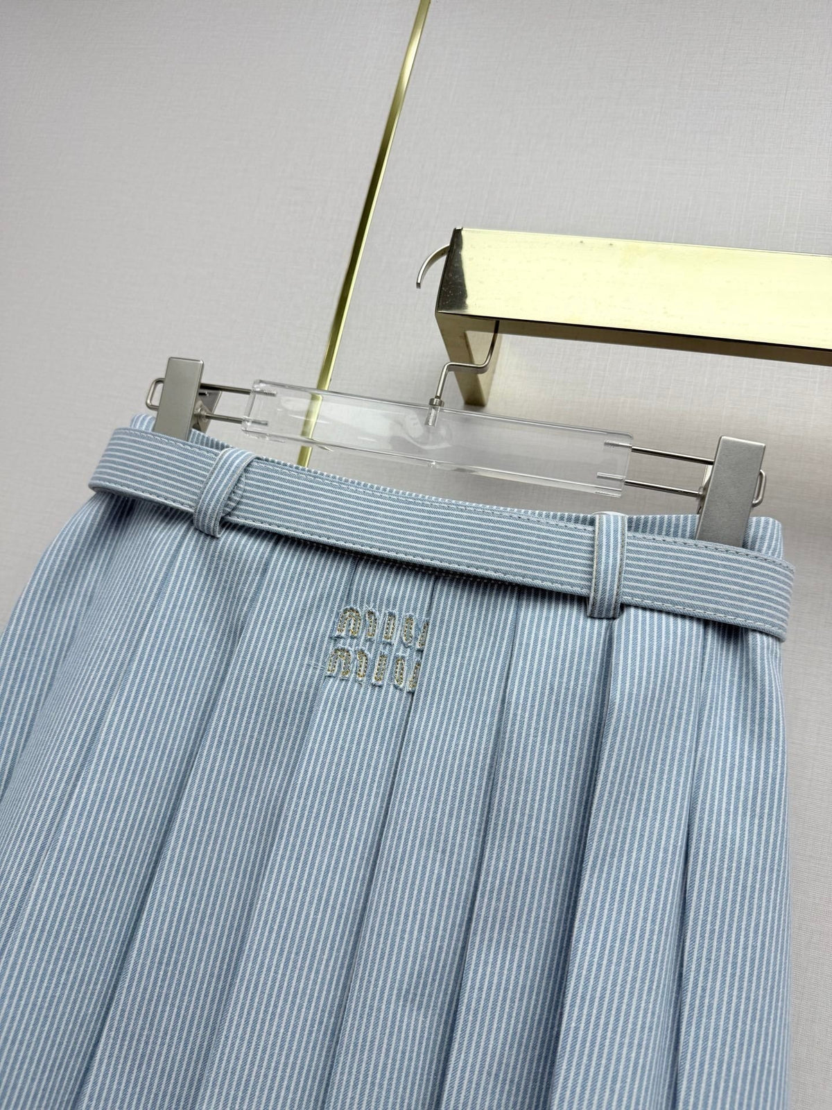 Miumiu 2026 Pleated Midi Skirt Blue Cotton 351548