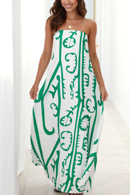 Connie Maxi Dress - White \/ Green Tribal