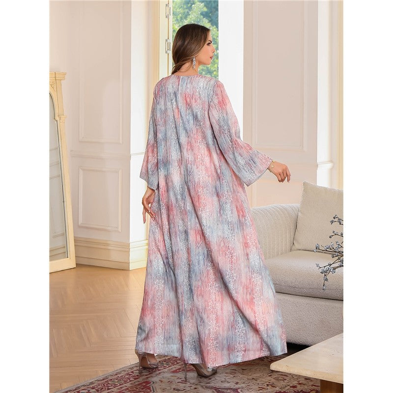 Floral Print Beaded Long Robe