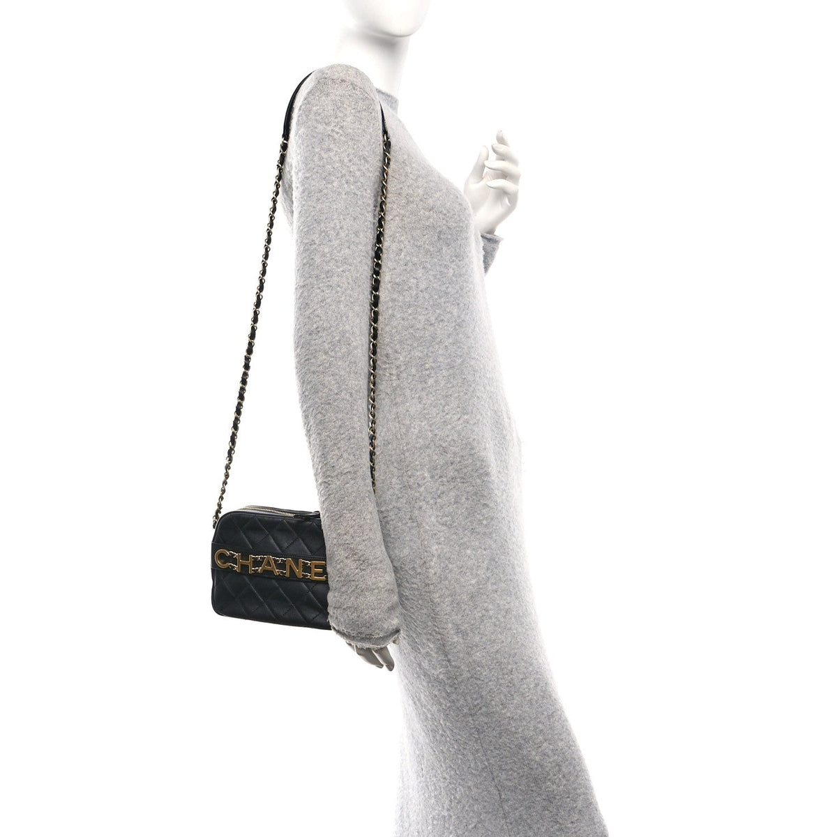 Calfskin Quilted Enchained Camera Case Bag Black