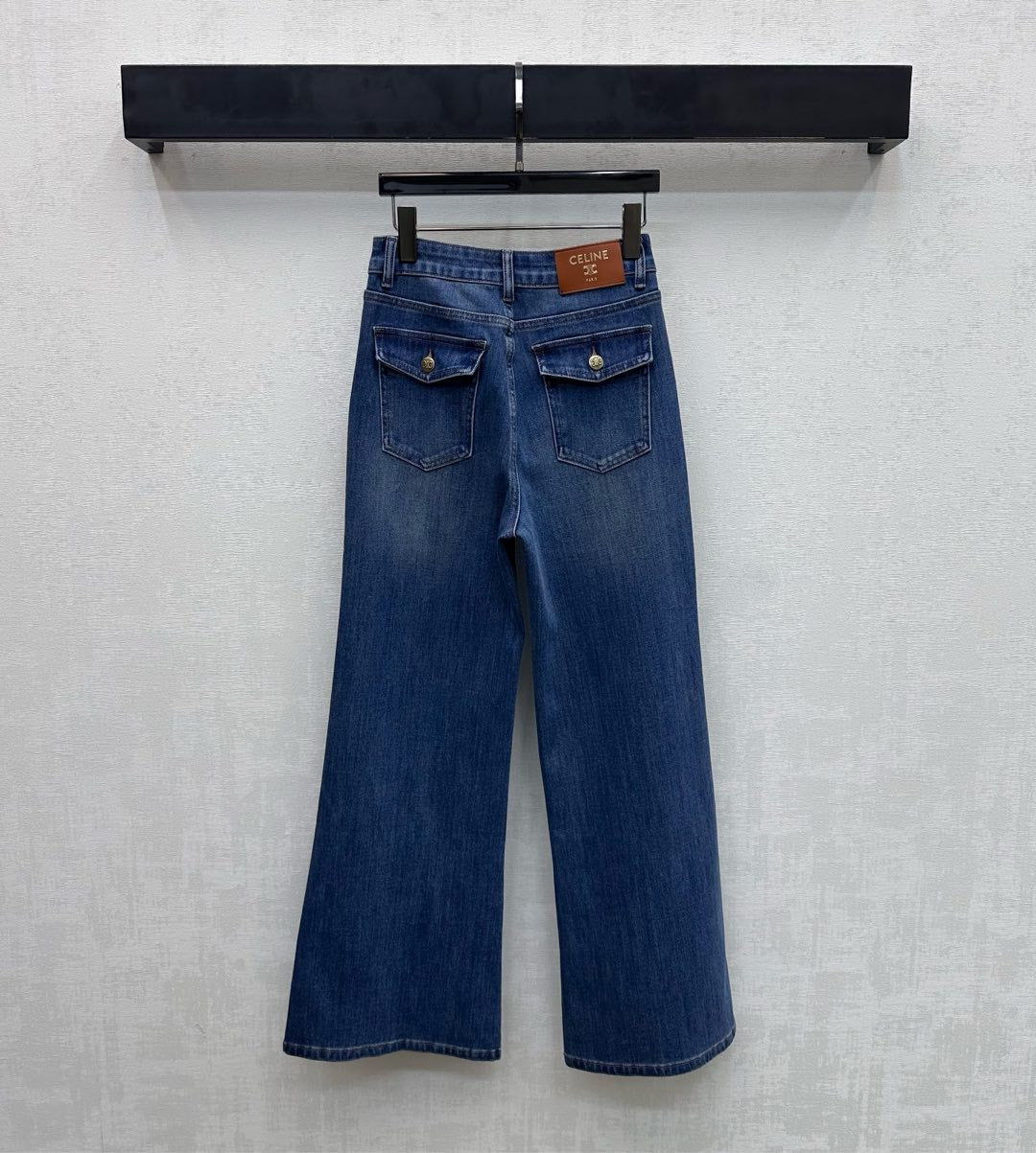 Celine Logo Straight-Leg Jeans Blue Wash Polyester Cotton 351745