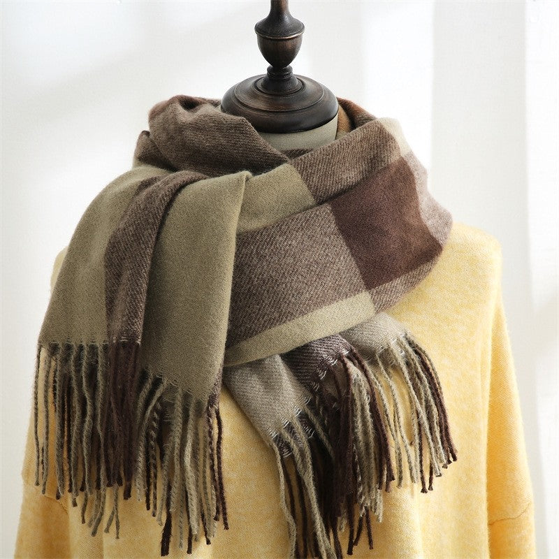 Thickened Warm Imitated Cashmere Plaid Print Shawl Scarf