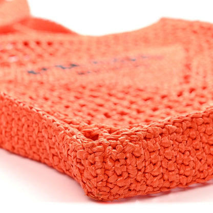 Yarn Raffia Effect Crochet Logo Embroidered Tote Bag Arancio
