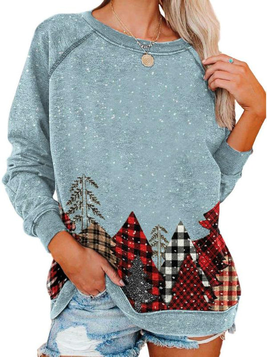 Women'S Christmas Snowy Woods Print Long Sleeve Sweatshirt