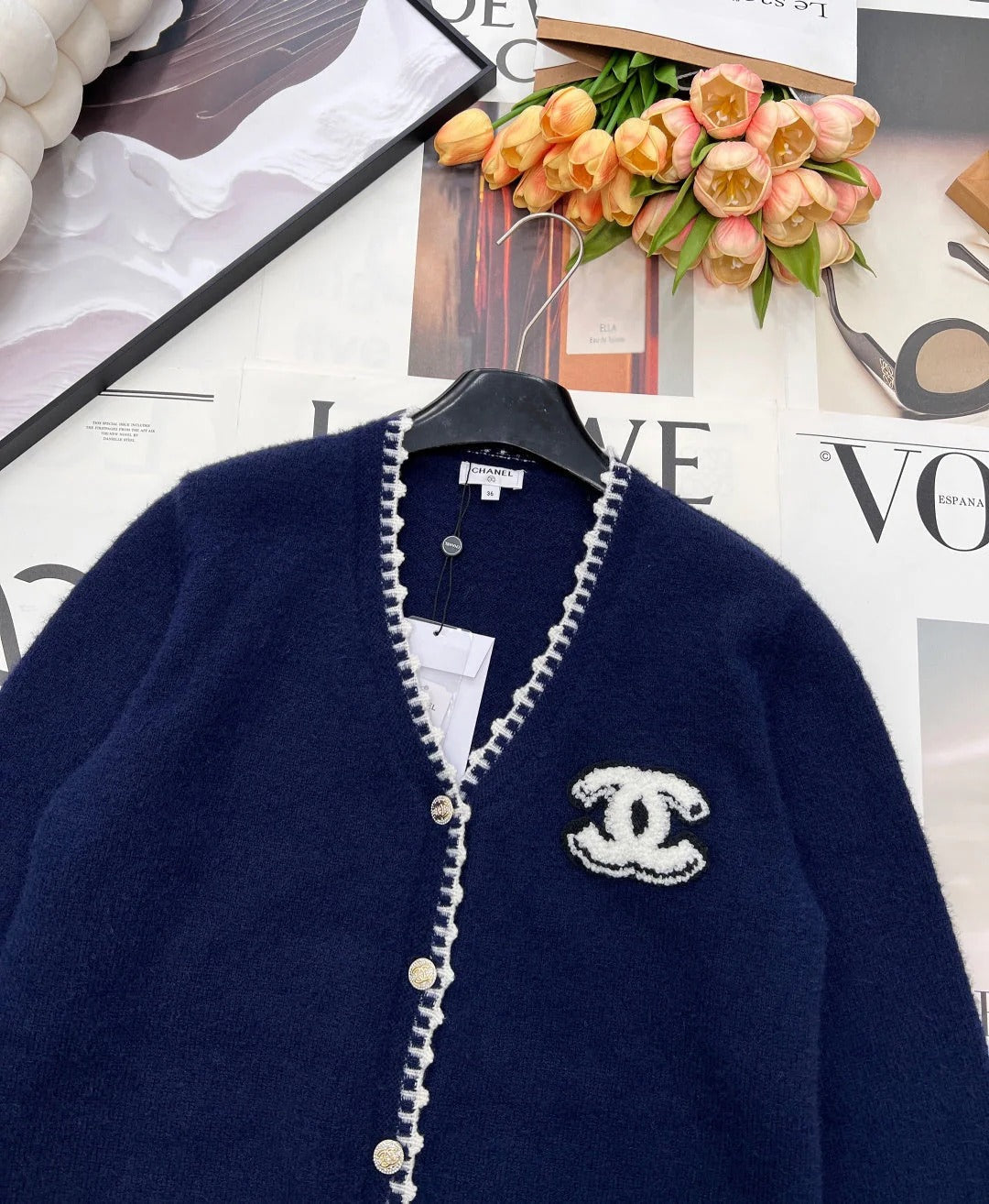 CC 26 V-neck Knit Cardigan Navy Blue Wool Cashmere 785160
