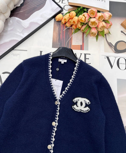 CC 26 V-neck Knit Cardigan Navy Blue Wool Cashmere 785160