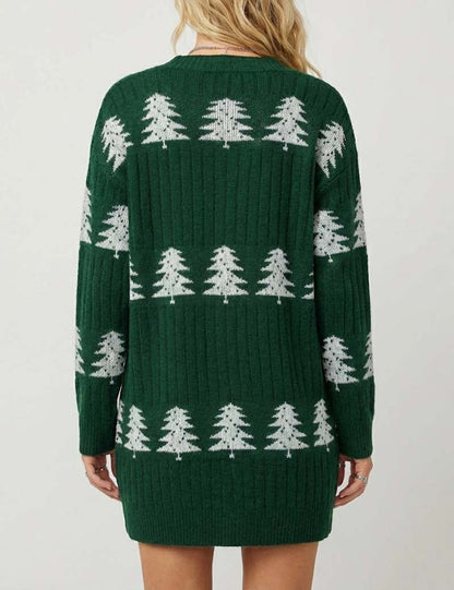 Trendy Embroidery Christmas Tree Knit Long Cardigan