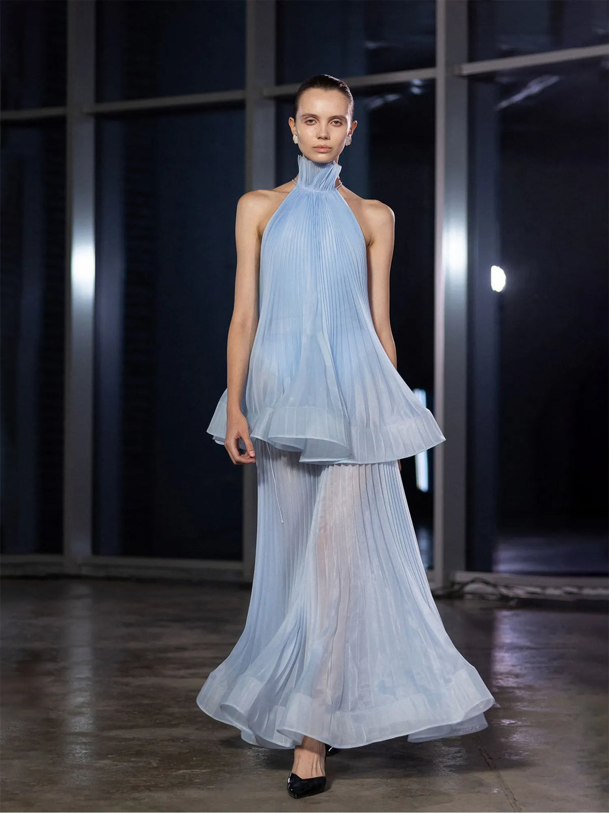 Autumn Sleeveless Pleated Maxi Dress