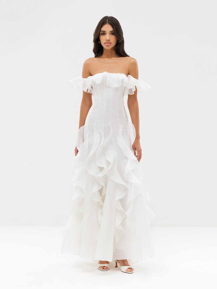 Elena One-Shoulder Ruffled Maxi Dress