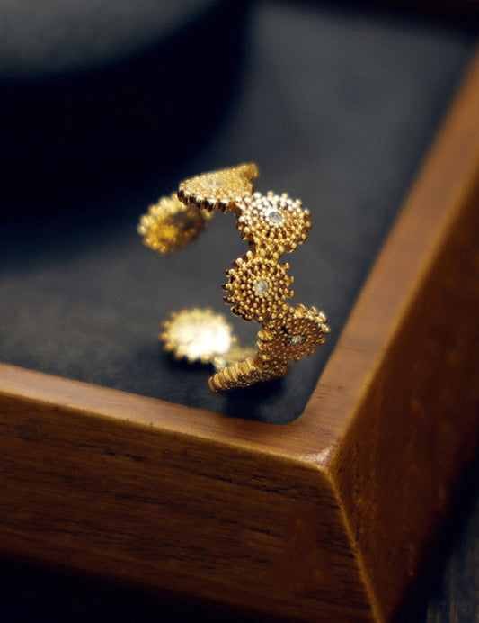 Vintage Sunflower Zircon Open Ring