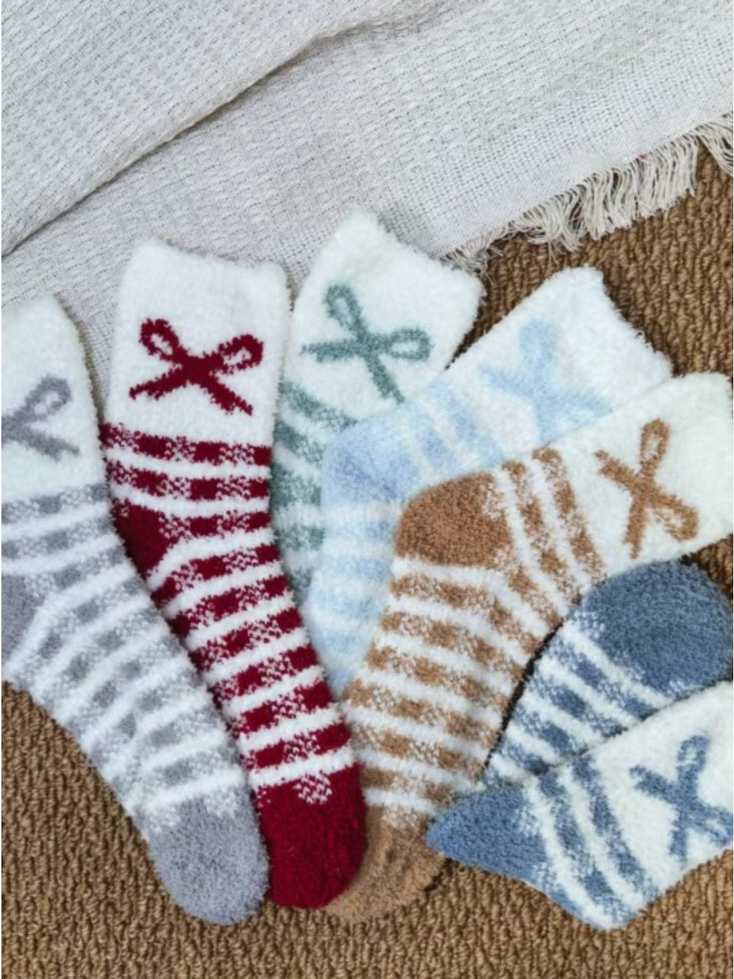 Rufia - Stripe Thickened Mid-calf Socks with Bow Patterns – 6 Colors