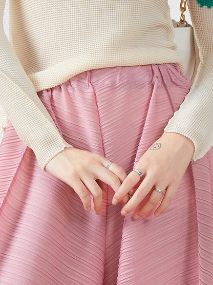 Wide Leg Loose Pleated High Waist Solid Color Tapered Pants