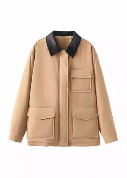 Cotton Jacket With Contrast Collar And Button Front