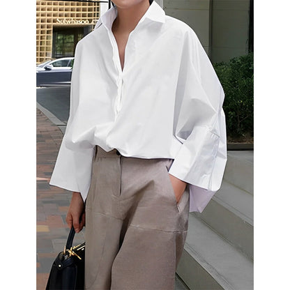 Long Sleeves Loose Solid Color Lapel Collar Blouses&Shirts Tops