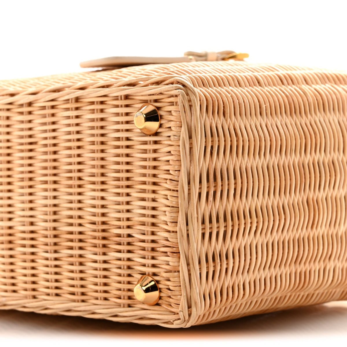 Canvas Wicker Shoulder Bag White Tan