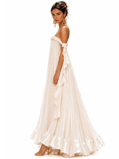 Matilda Pleated Strapless Ruffled Maxi Dress