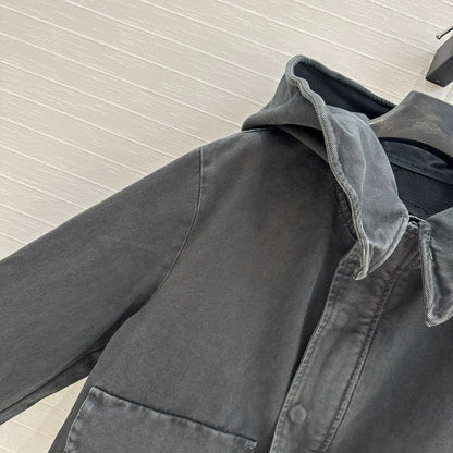 Prada 25 Hooded Short Jacket Smoky Gray Cotton