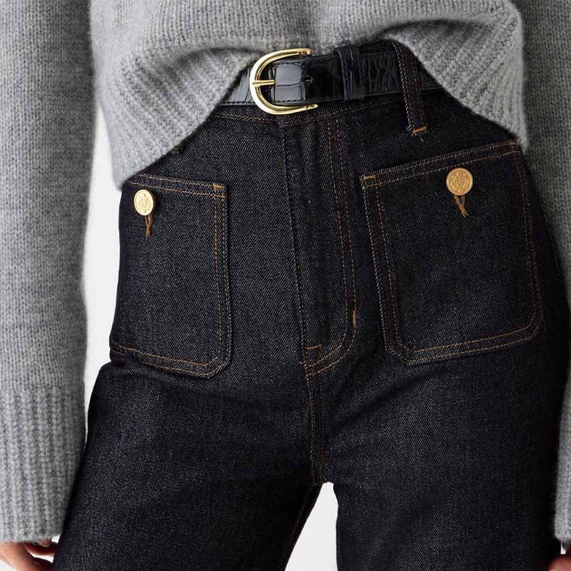 Simple Mid Waist Wide Leg Denim Pants