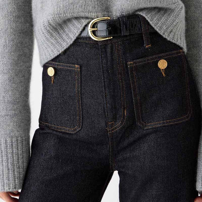 Simple Mid Waist Wide Leg Denim Pants