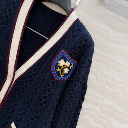 CC Spring 26 Cardigan White Brown Dark Blue Wool 342792