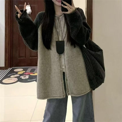 Color Block Long Sleeve Knit Cardigan