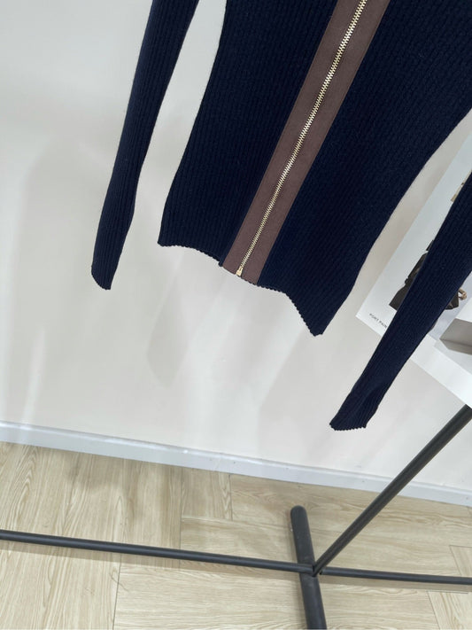 Miu Zipper Cardigan Navy Blue Sheep Wool 349754