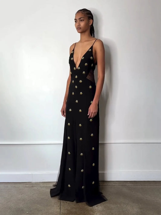 Bianca Beaded Cut-Out Spaghetti Strap Maxi Dress