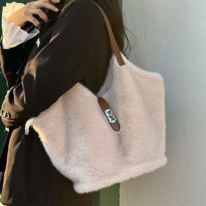 Vintage Fuzzy Large Capacity Commuter Tote Bag