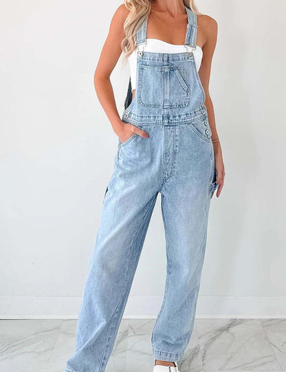 Trendy Denim Washed Straight Leg Bib Overall