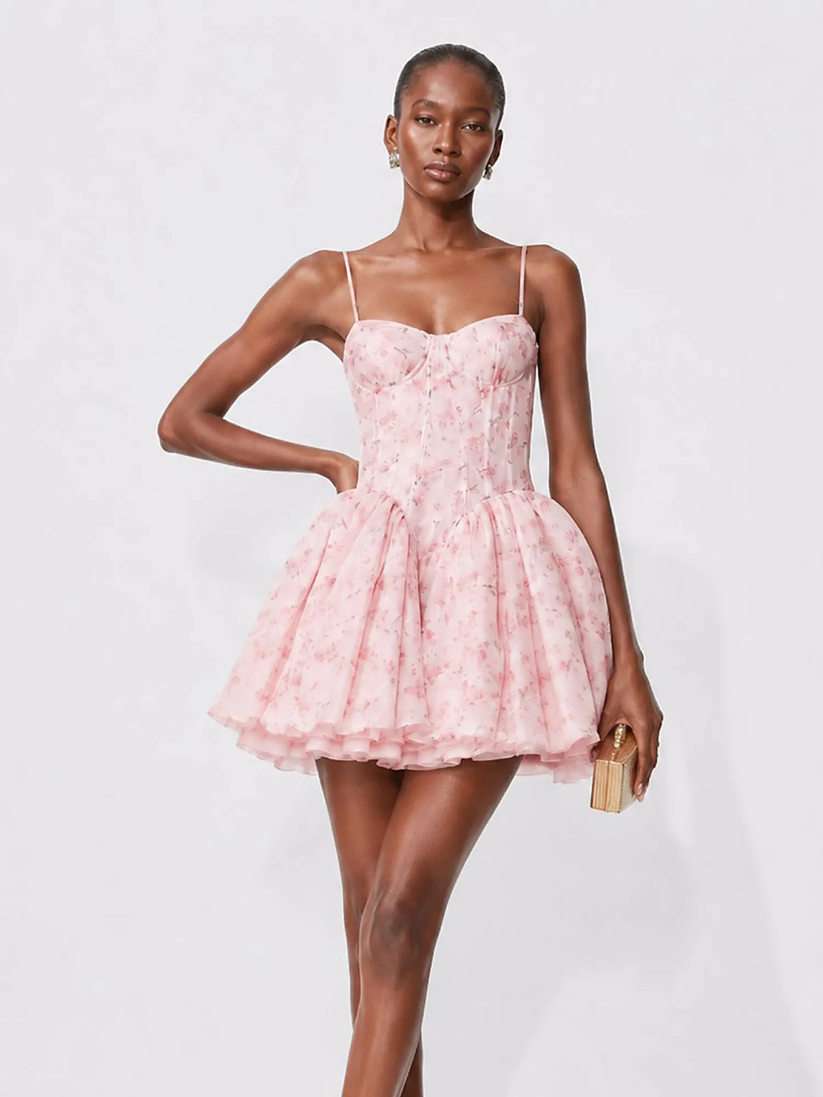 Nadia Gentle Floral Print Mini Dress In Pink