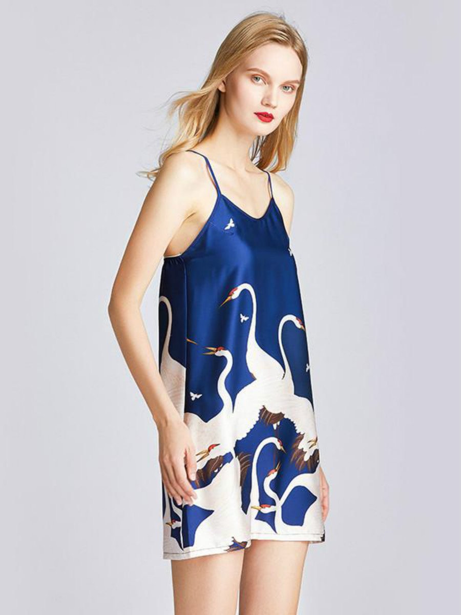 Ice Silk Pajamas Xia Xianhe Silk Small Sexy Charm Sling Skirt Nightdress Women'S Skirt Print Home Clothes