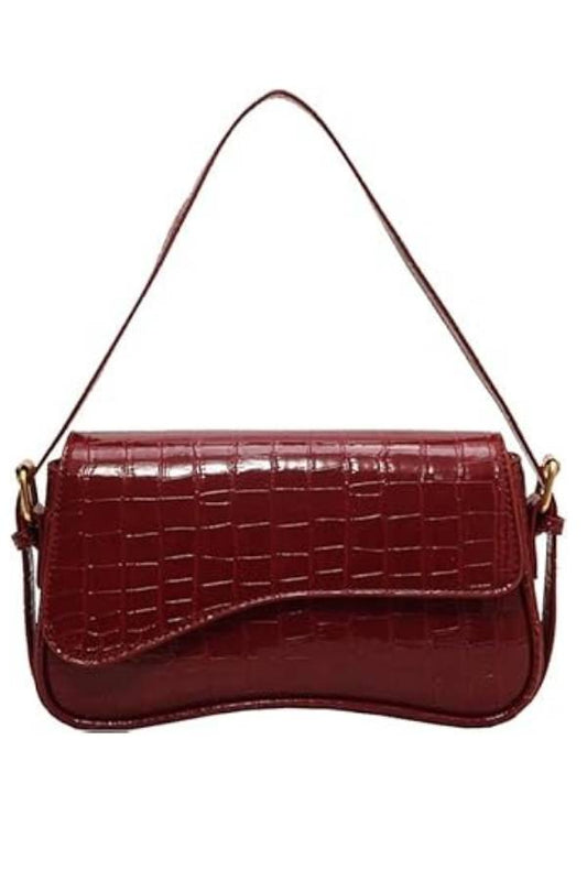 Burgundy Crocodile Pattern Armpit Bag