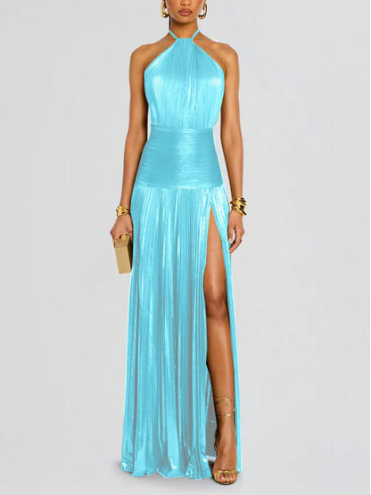 Noelia Metallic Slit Maxi Dress