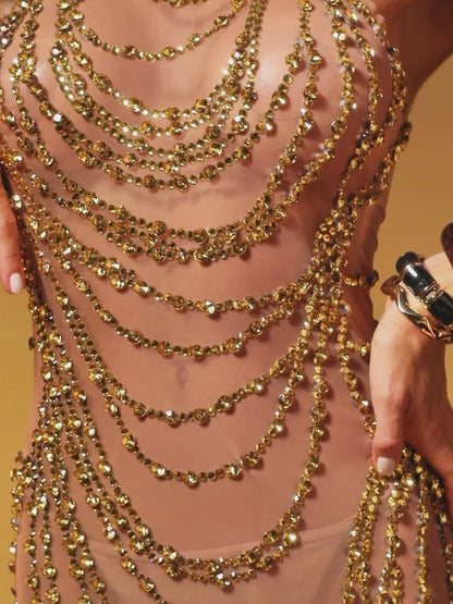 Olisa Halterneck Rhinestone Maxi Dress In Gold