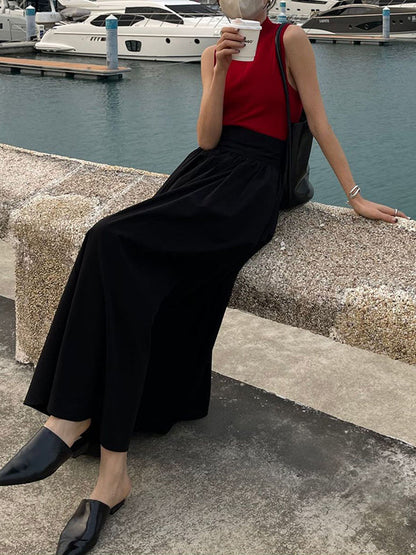 Loose Wide Leg Pleated Solid Color Pants Trousers
