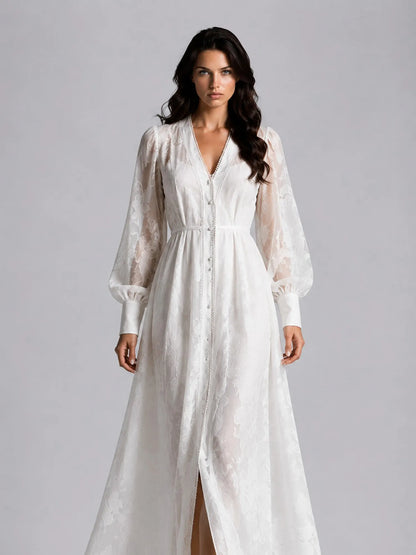 Kennedy Embroidered Lace Maxi Dress with Lantern Sleeves