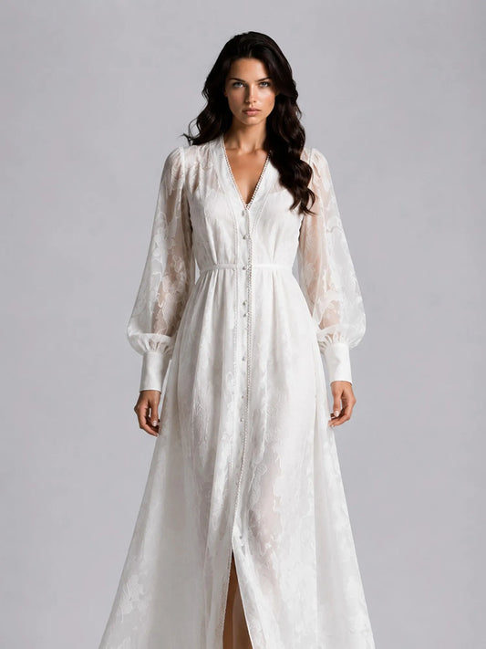 Kennedy Embroidered Lace Maxi Dress with Lantern Sleeves