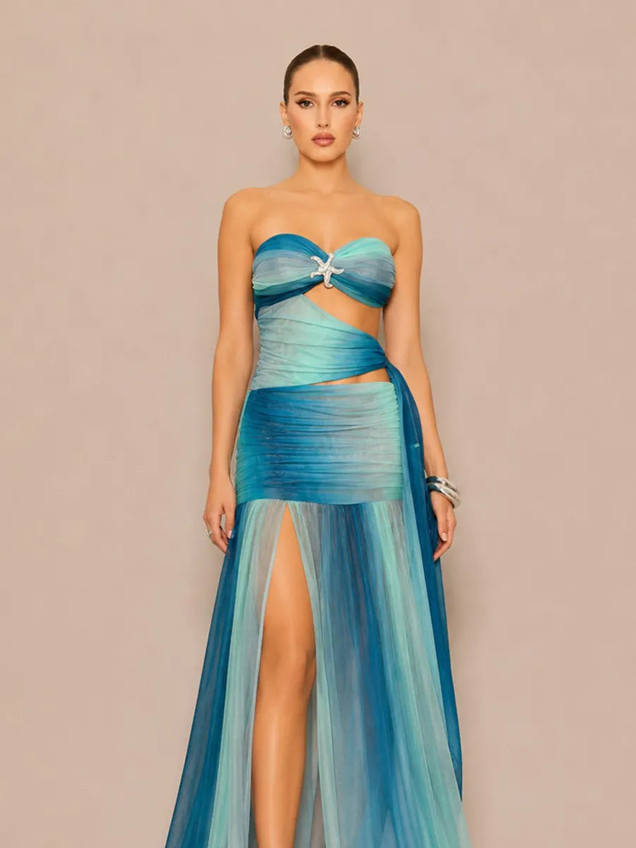 Imelda Cut-out Side-Slit Strapless Maxi Dress