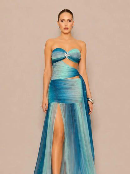 Imelda Cut-out Side-Slit Strapless Maxi Dress