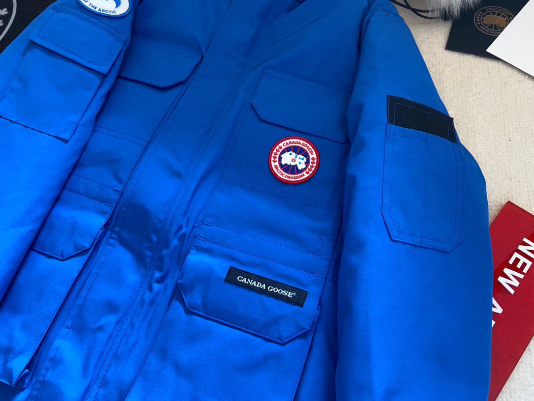 Canada Goose Children Jacket Wolf Fur Blue Polyester Cotton