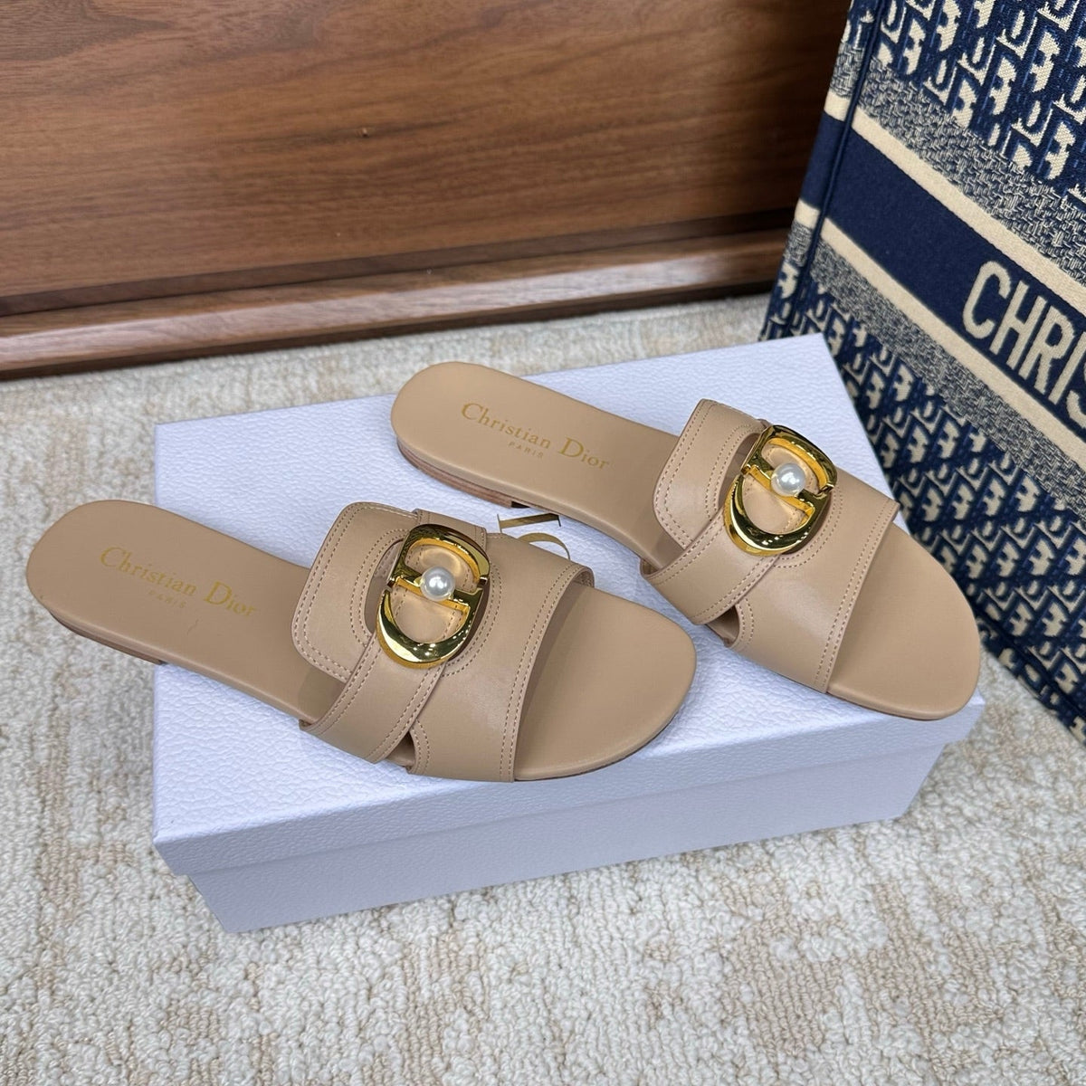 CD Montaigne Sandals Beige in Calfskin 598167