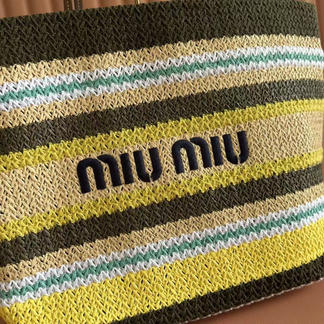 Miu Tote Bag 40cm Raffia-Effect Woven