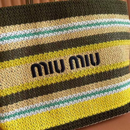 Miu Tote Bag 40cm Raffia-Effect Woven