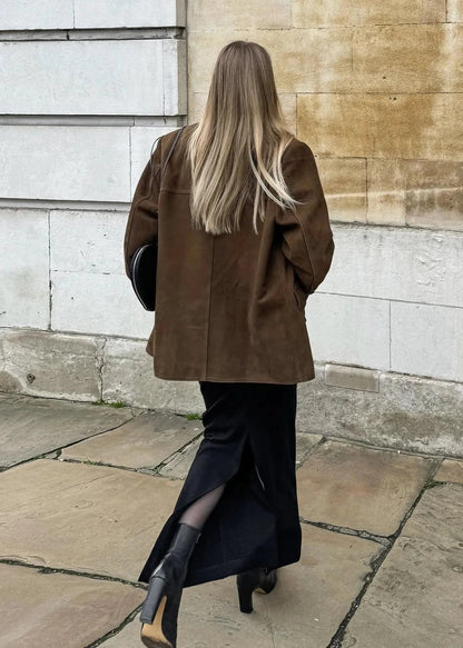 Turn Down Collar Coat Premium Brown Fabric