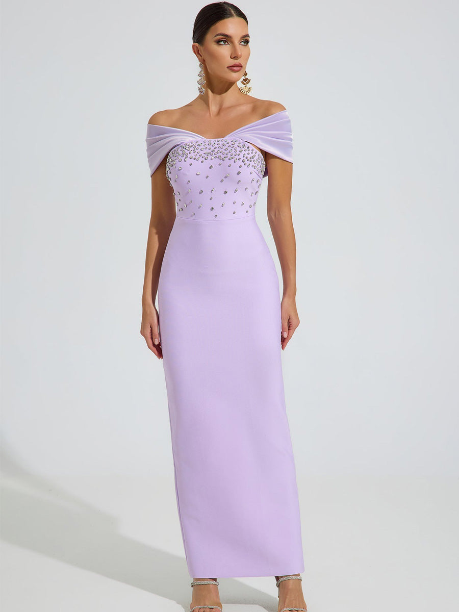 Madeline Off-Shoulder Crystal Maxi Dress