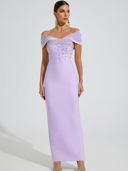 Madeline Off-Shoulder Crystal Maxi Dress