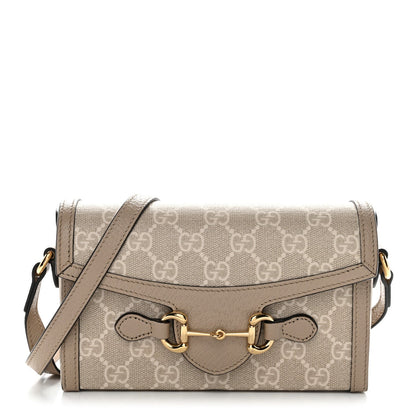 GG Supreme Monogram Textured Dollar Calfskin Mini Horsebit 1955 Shoulder Bag Beige Mystic White Oatmeal