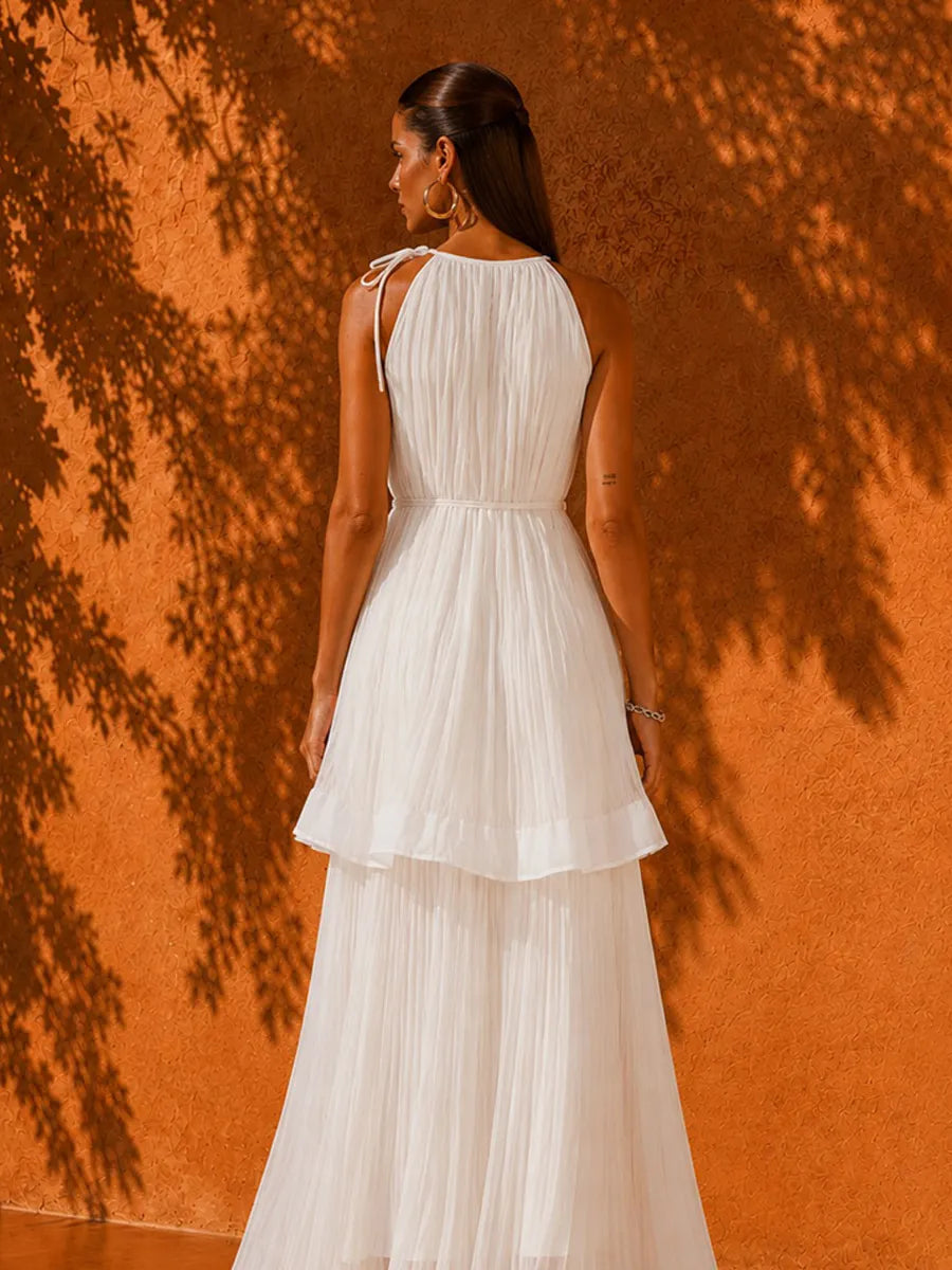Ivy Pleated Sleeveless Maxi Beach Dress In White